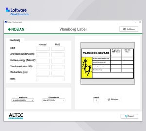 Loftware Cloud Essentials applicatie voor het ontwerpen en afdrukken van vlambooggevaar labels